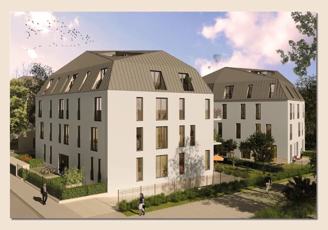 Schöne Aussicht in Mühlheim am Main, zwei Stadtvillen mit Mansarddach